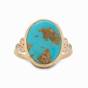 5.47cts Sonoran Turquoise Ring in Solid 14K Gold with Natural Diamond Accents